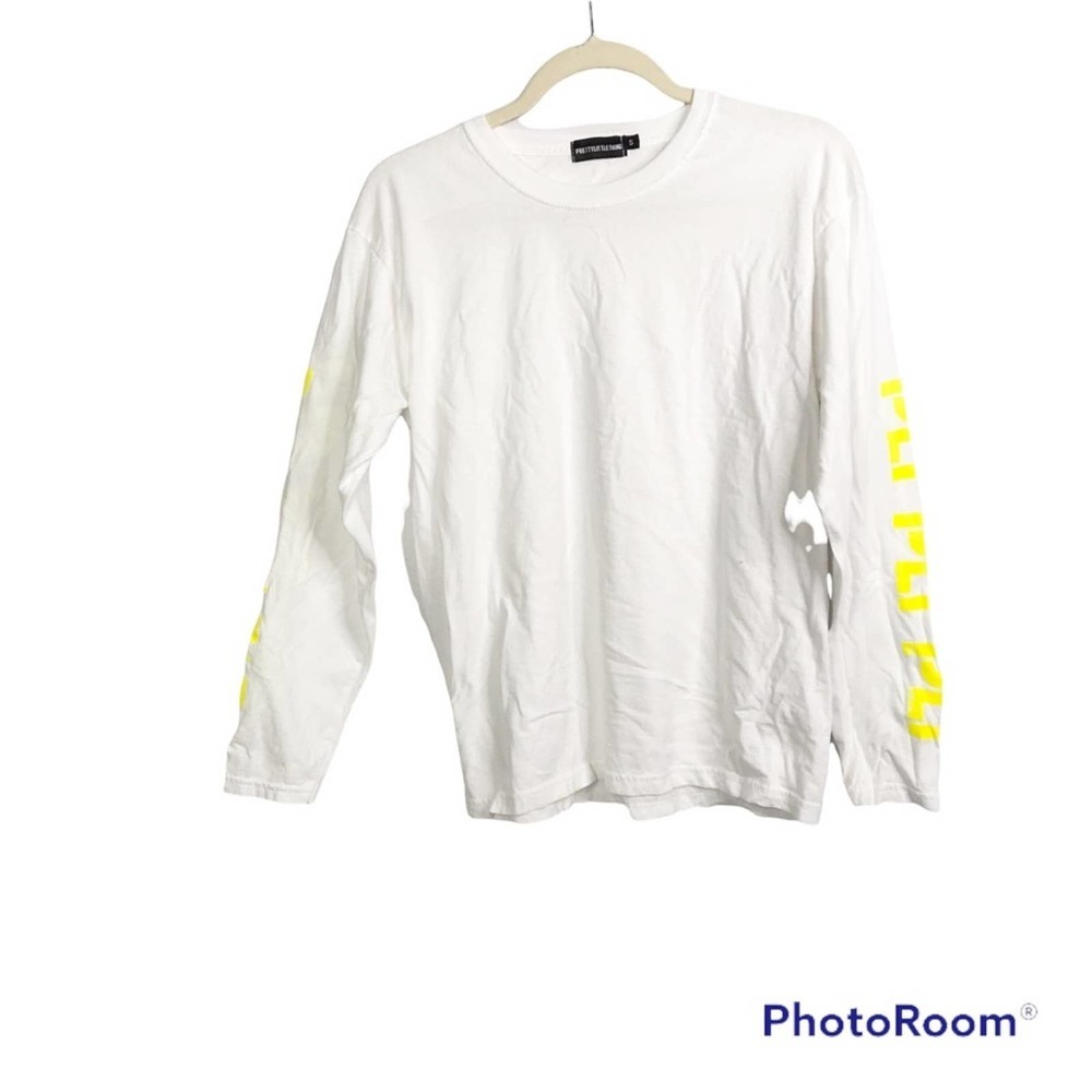 Prettylittlething White Printed Long Sleeve T-Shirt Size S